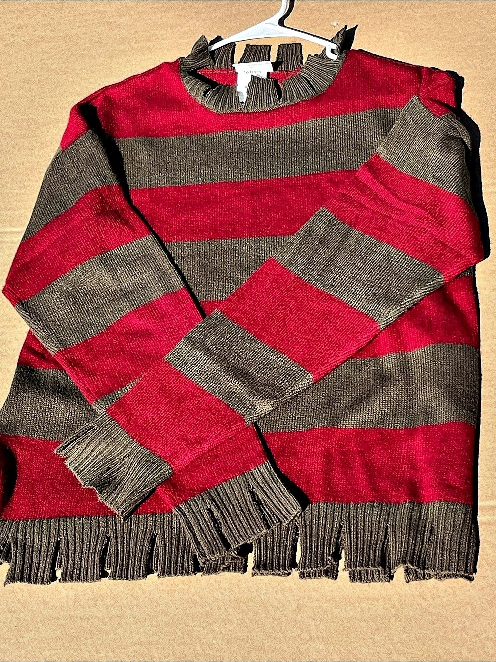 A Nightmare on Elm Street Striped Fringe Sweater in Red & Brown